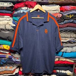 Vintage Nike Team Syracuse University SU Polo Shirt Navy Blue Orange Size XL